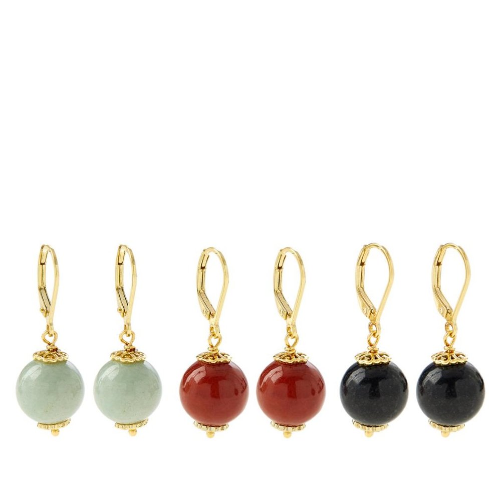 Jade of Yesteryear Sterling Silver Bead Drop Earrings Set of 3 Pairs